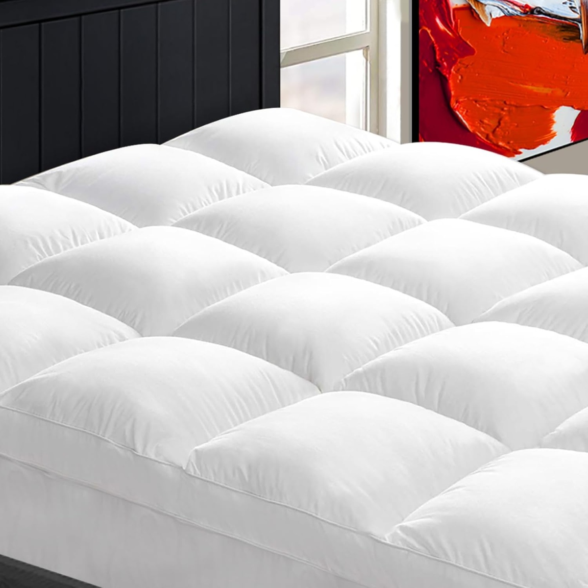 CHOPINMOON Queen Mattress Topper, Cooling Mattress Pad Cover Quilted Fitted Pillow Top with 8-21 Inch Deep Pocket, Overfilled Cooling Bed Topper (Queen)